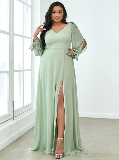 Open Lantern Sleeve A-Line Bridesmaid Dress #color_Mint Green