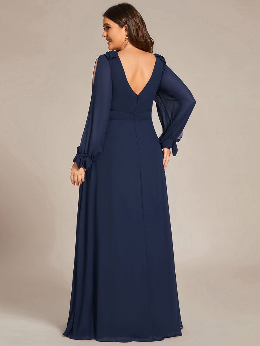 Plus Size Open Lantern Sleeve A-Line Bridesmaid Dress #color_Navy Blue