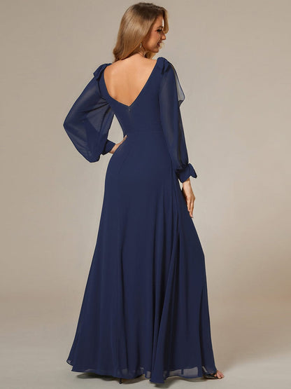 Open Lantern Sleeve A-Line Bridesmaid Dress #color_Navy Blue