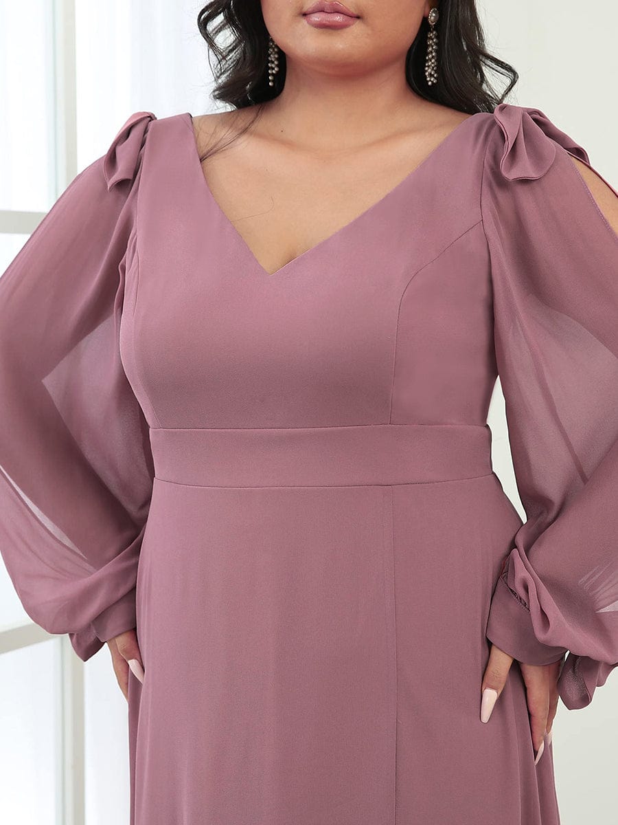 Custom Size Double V-Neck High Slit Long Sleeve Formal Dresses #color_Purple Orchid 