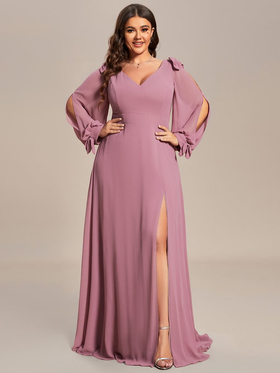 Plus Size Open Lantern Sleeve A-Line Bridesmaid Dress #color_Purple Orchid