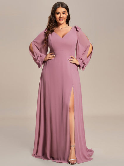 Plus Size Open Lantern Sleeve A-Line Bridesmaid Dress #color_Purple Orchid