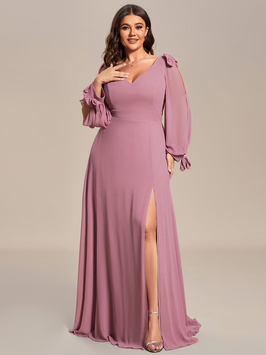 Plus Size Open Lantern Sleeve A-Line Bridesmaid Dress #color_Purple Orchid