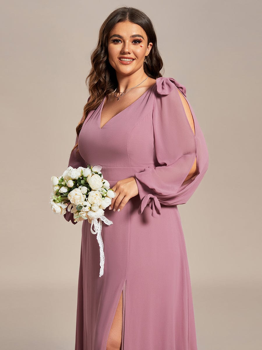 Plus Size Open Lantern Sleeve A-Line Bridesmaid Dress #color_Purple Orchid