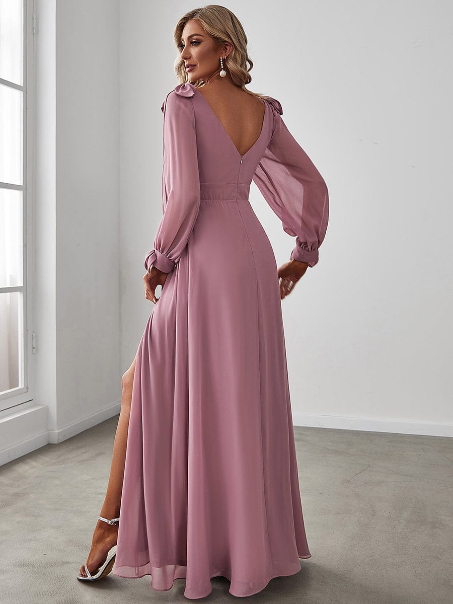 Open Lantern Sleeve A-Line Bridesmaid Dress #color_Purple Orchid