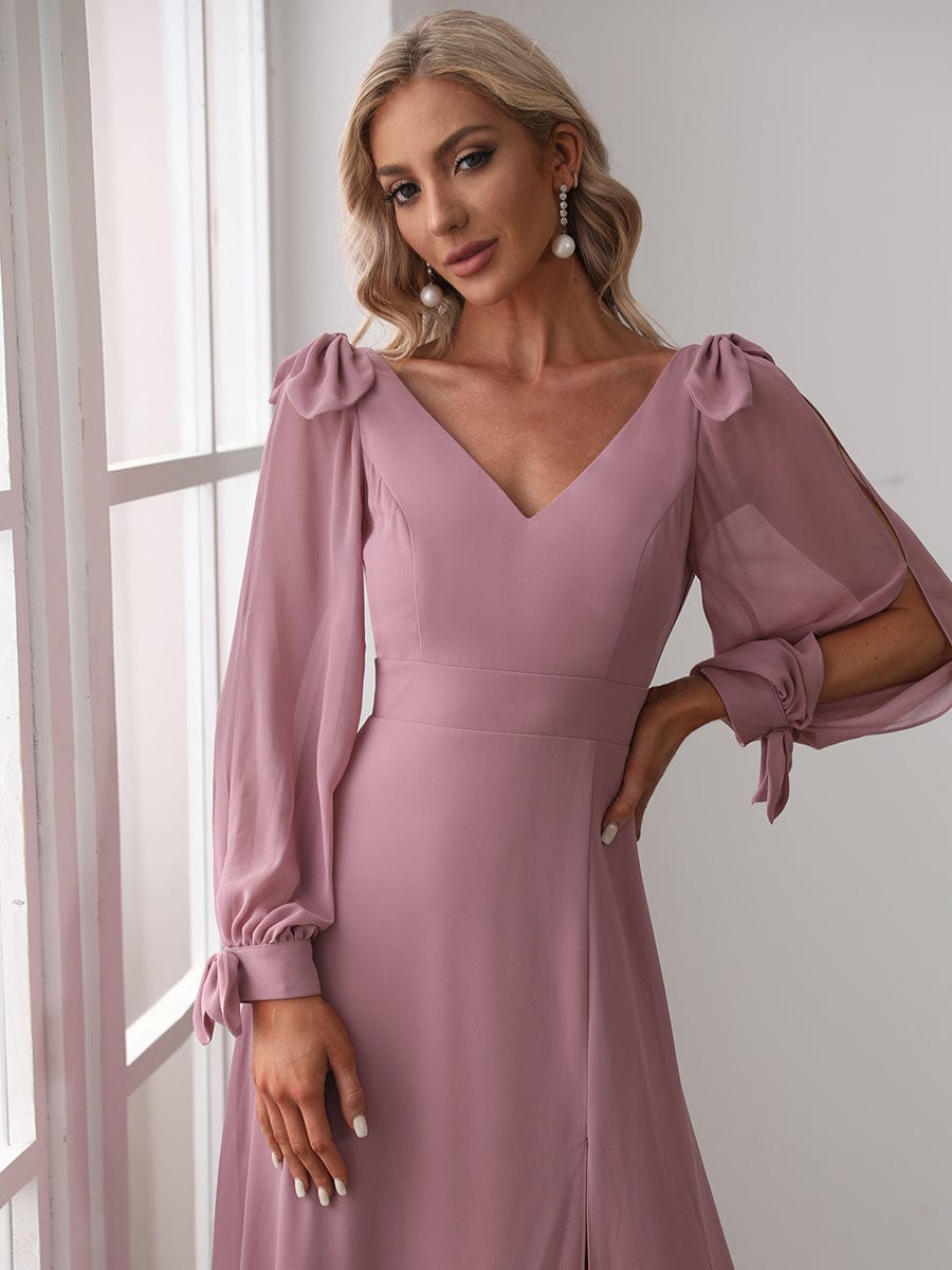 Open Lantern Sleeve A-Line Bridesmaid Dress #color_Purple Orchid