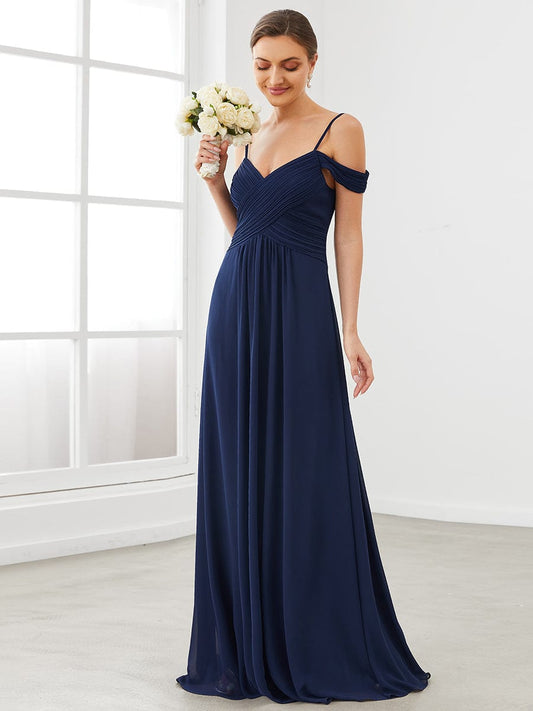 Spaghetti Straps V-Neck A-Line Bridesmaid Dress #color_Navy Blue 