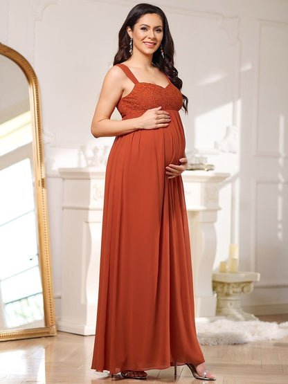 Empire Waist Floral Lace Chiffon Bump Friendly Dress #color_Burnt Orange 