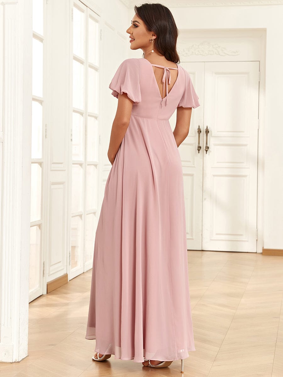 Chiffon Pleated V-Neck Tie-Back A-Line Maternity Dress #Color_Dusty Rose