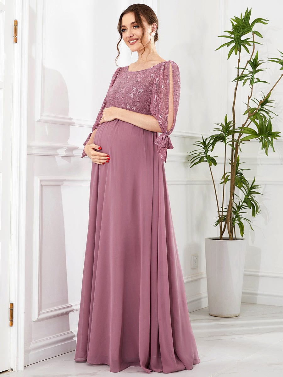 Half Sleeve Lace Split Sleeve A-line Chiffon Maternity Dress #Color_Purple Orchid