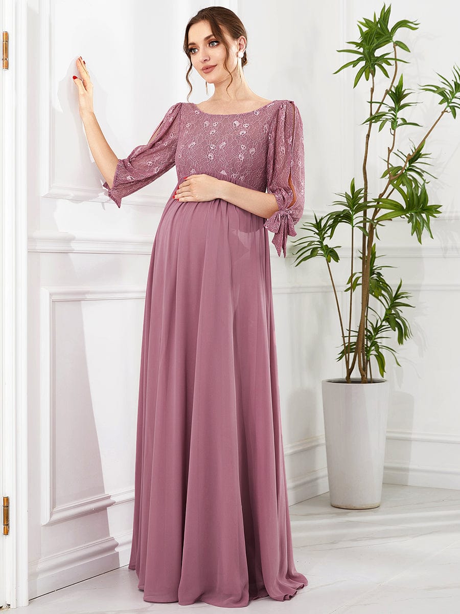 Half Sleeve Lace Split Sleeve A-line Chiffon Maternity Dress #Color_Purple Orchid