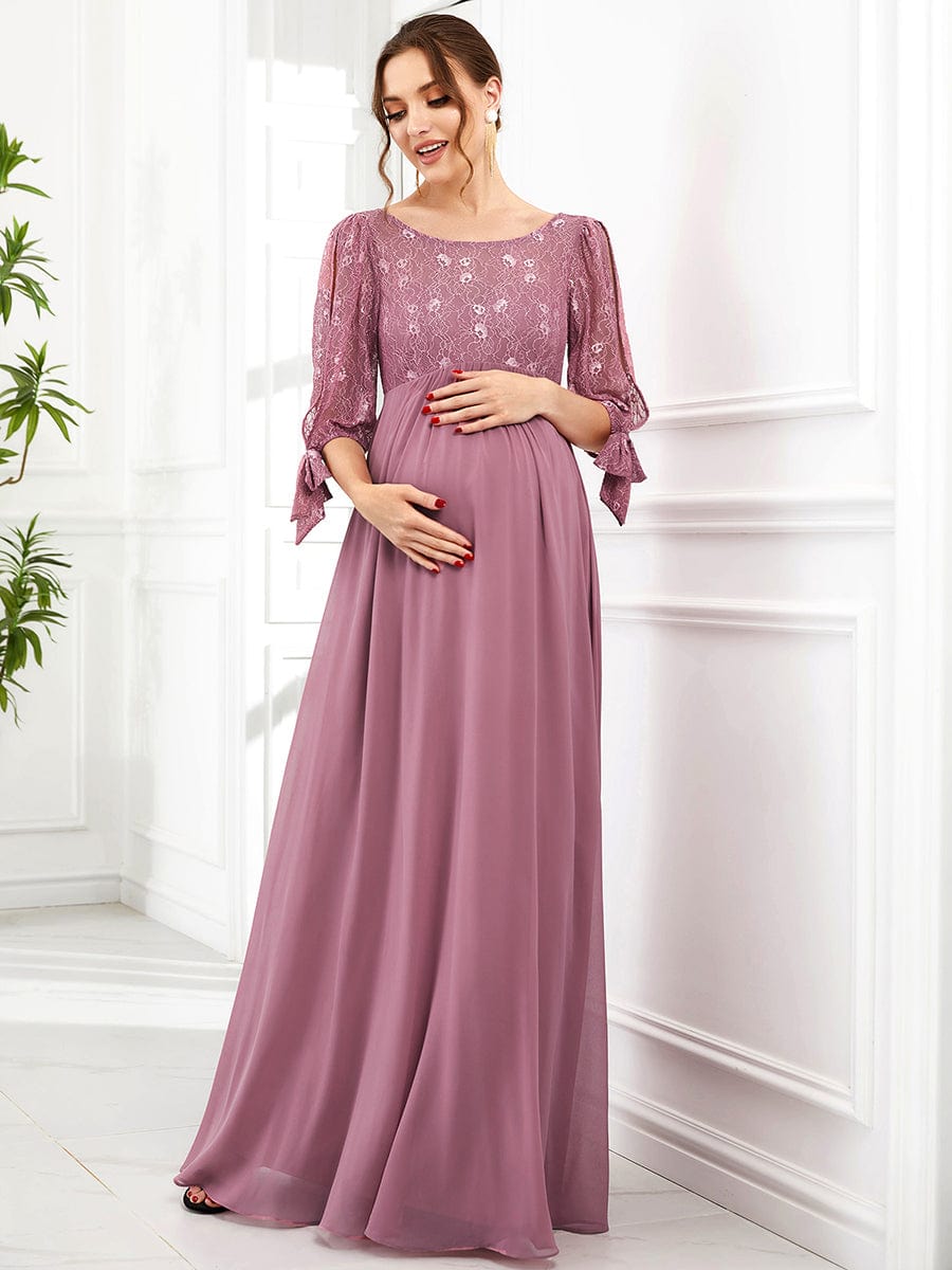 Half Sleeve Lace Split Sleeve A-line Chiffon Maternity Dress #Color_Purple Orchid