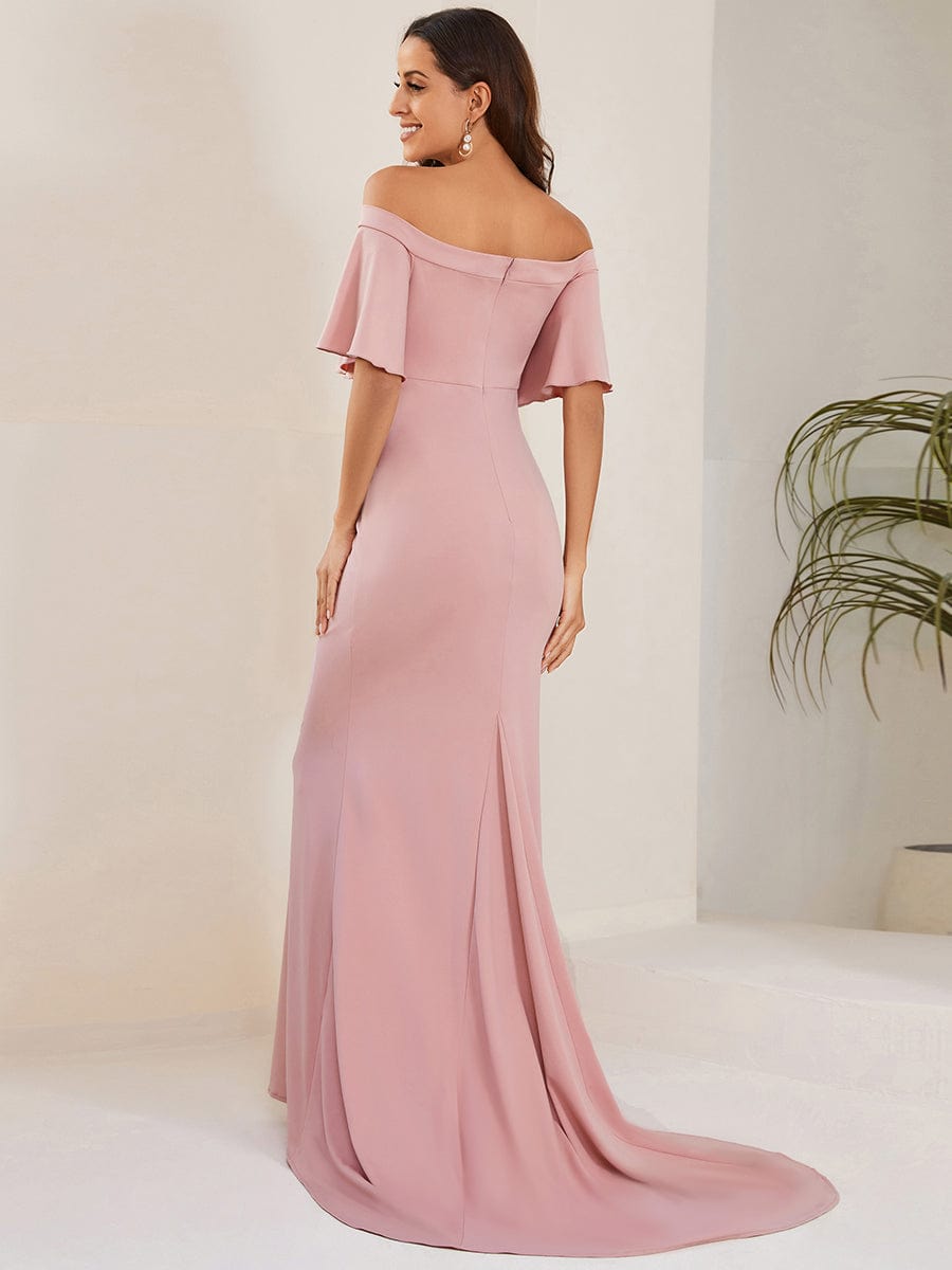 V-Neck Off-Shoulder A-Line Fishtail Maternity Dress #Color_Dusty Rose