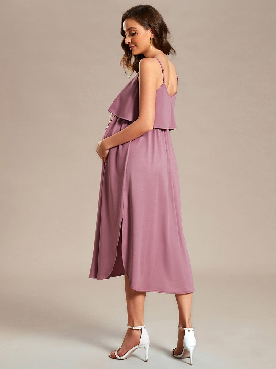 Airy Adjustable Spaghetti Straps Knee-Length A-Line Maternity Dress #color_Purple Orchid