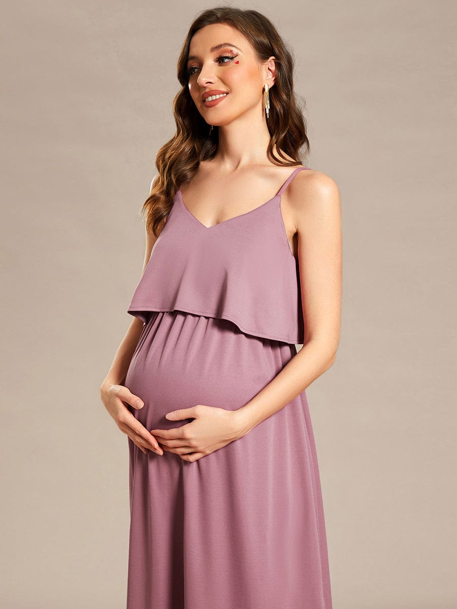 Airy Adjustable Spaghetti Straps Knee-Length A-Line Maternity Dress #color_Purple Orchid