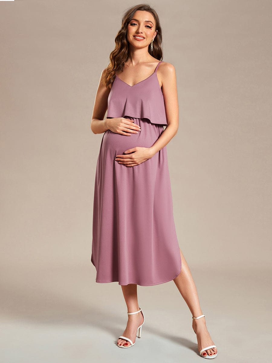 Airy Adjustable Spaghetti Straps Knee-Length A-Line Maternity Dress #color_Purple Orchid