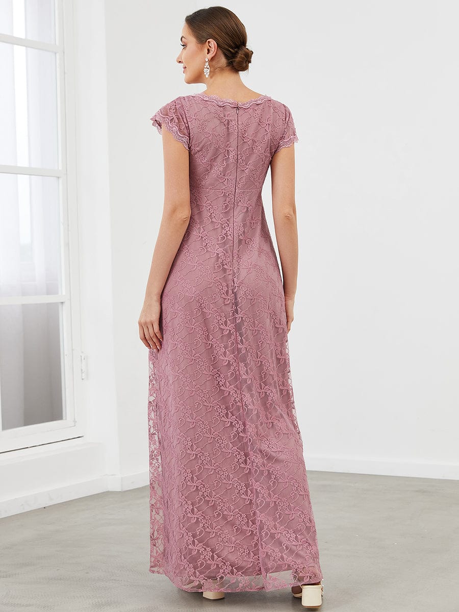 V-Neck Vintage Lace Short Sleeve Maxi Maternity Dress #color_Purple Orchid