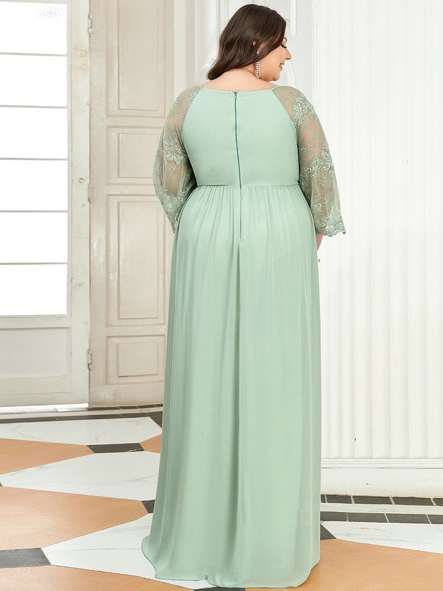 Plus Size V Neck Maternity Formal Dress with Sleeves #color_Mint Green