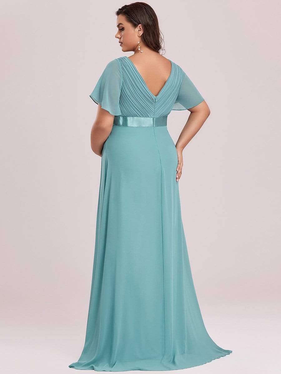 Plus Size Ruffle Sleeve Floor-Length Formal Maternity Dress #color_Dusty Blue 