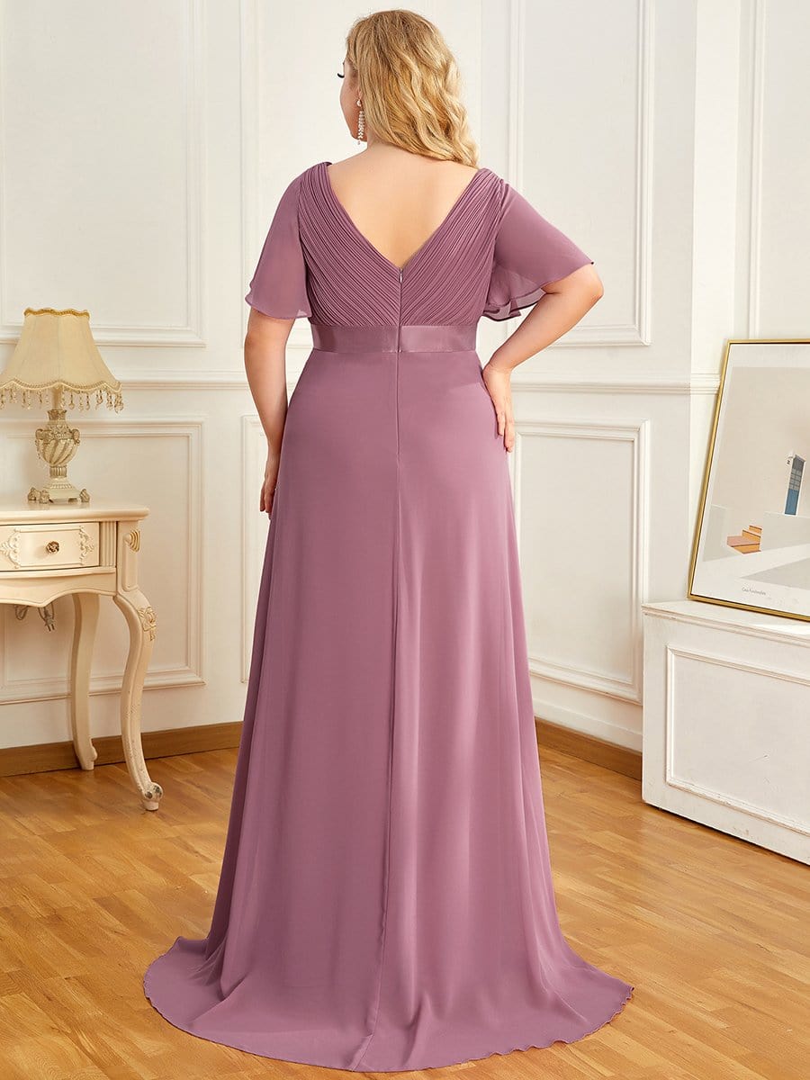 Plus Size Ruffle Sleeve Floor-Length Formal Maternity Dress #color_Purple Orchid 