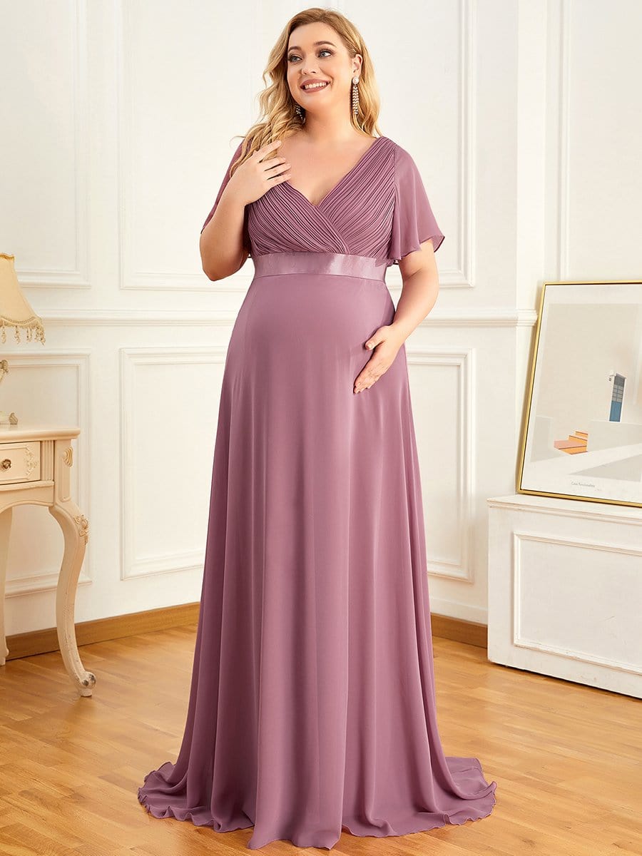 Plus Size Ruffle Sleeve Floor-Length Formal Maternity Dress #color_Purple Orchid 