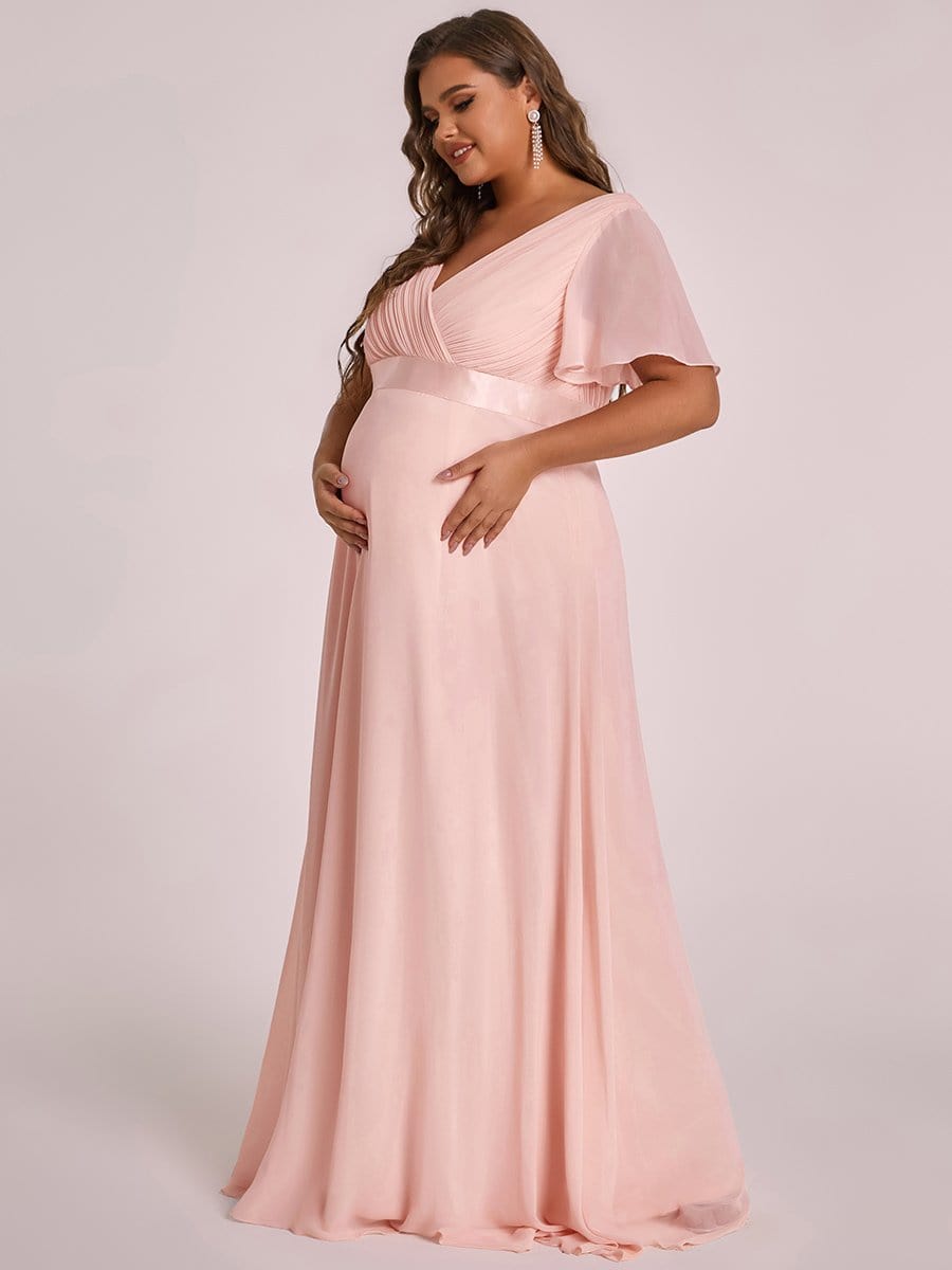 Plus Size Ruffle Sleeve Floor-Length Formal Maternity Dress #color_Pink 