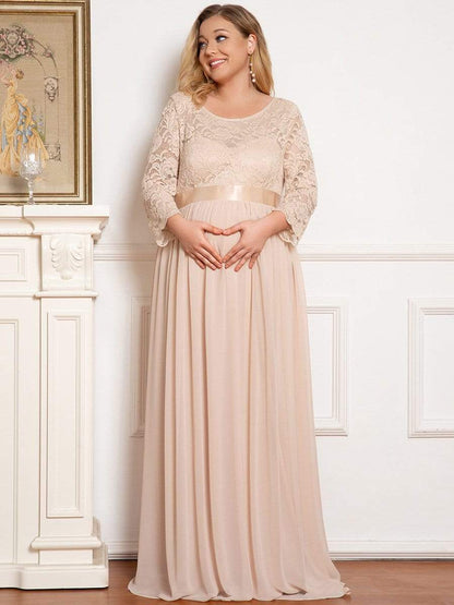 Plus Size Long Lace Sleeve Maternity Formal Dresses #color_Blush 