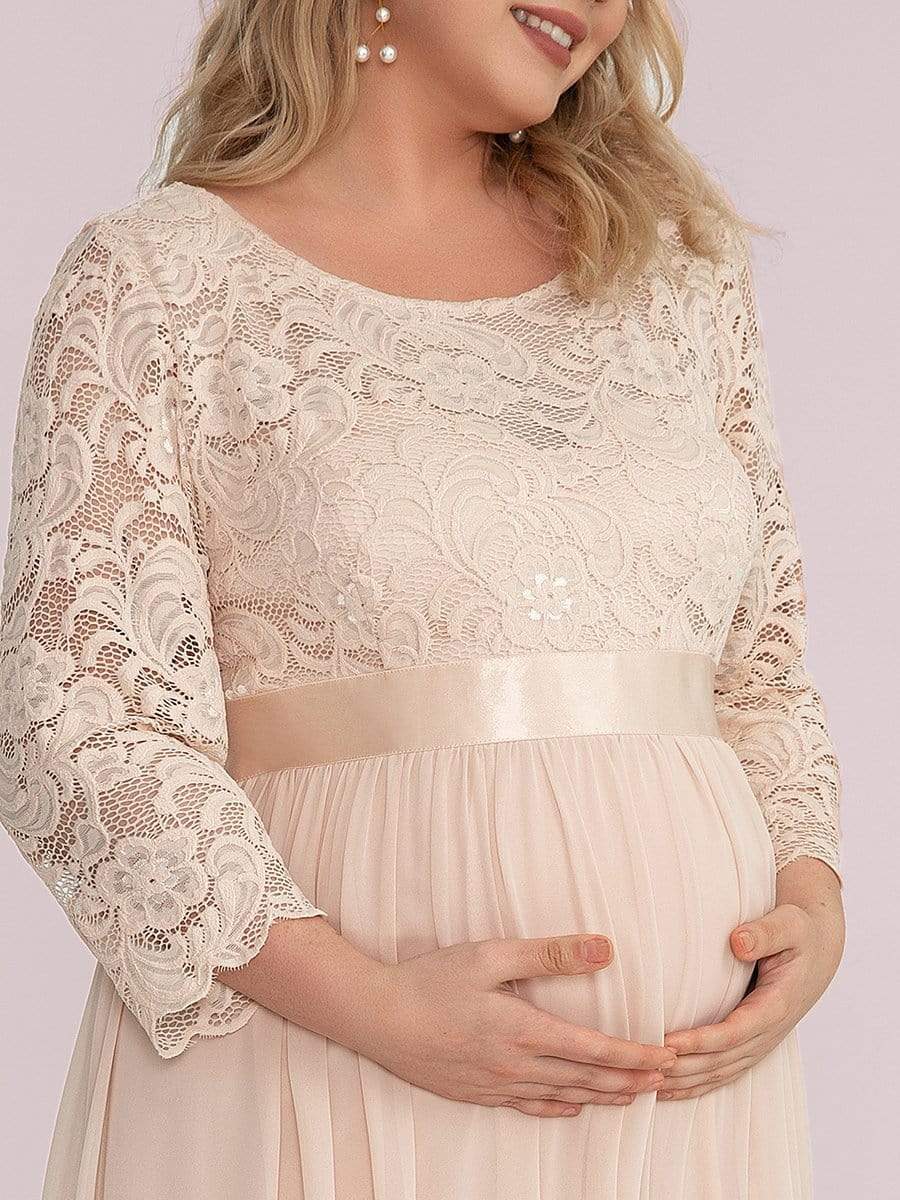 Plus Size Long Lace Sleeve Maternity Formal Dresses #color_Blush 