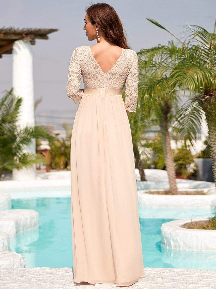 Sweetheart 3/4 Sleeve Floor-Length Lace Bump Friendly Dress #color_Blush 