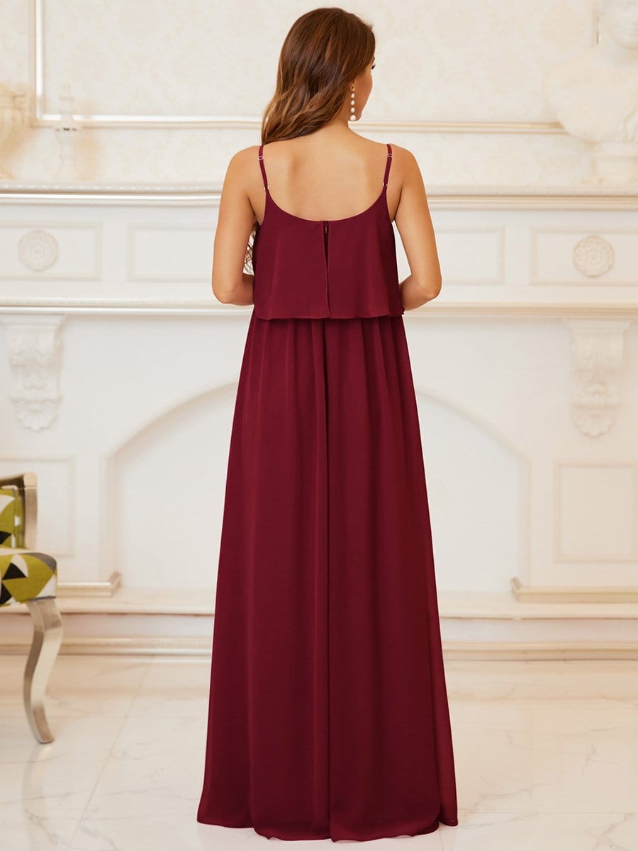 Ruffle Top Spaghetti Strap A-Line Maternity Dress #color_Burgundy 