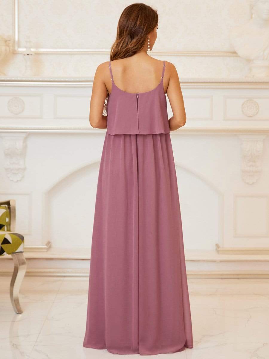 Ruffle Top Spaghetti Strap A-Line Maternity Dress #color_Purple Orchid 