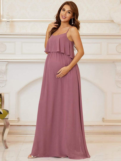 Ruffle Top Spaghetti Strap A-Line Maternity Dress #color_Purple Orchid 