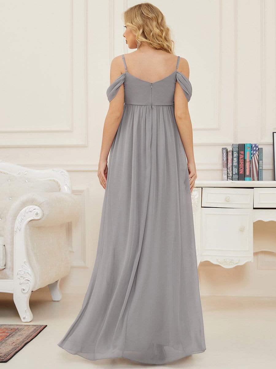 Off-Shoulder Spaghetti Strap A-Line Maternity Dress #color_Grey