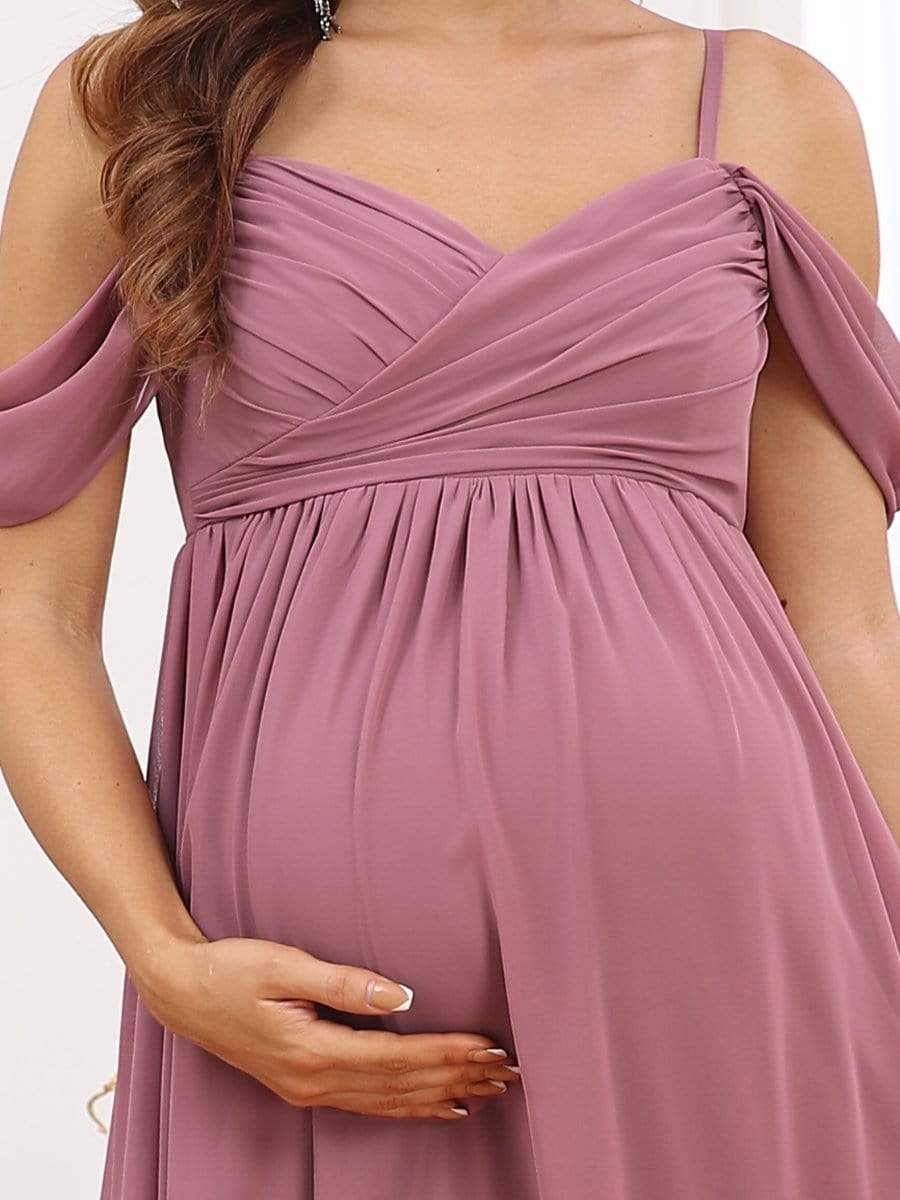 Off-Shoulder Spaghetti Strap A-Line Maternity Dress #color_Purple Orchid