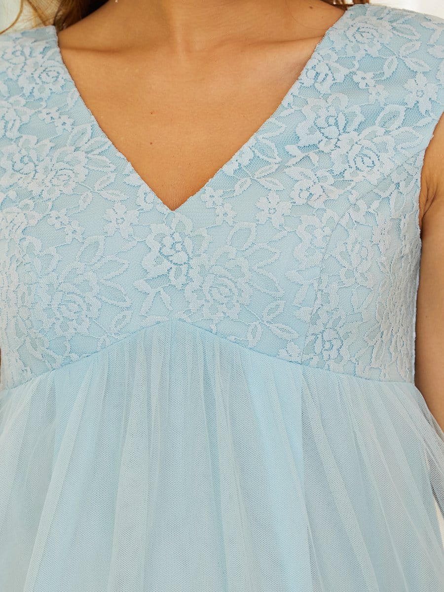 Color=Sky Blue | V-Neck Sleeveless Floor-Length Bridesmaid Maternity Dress-Sky Blue 3