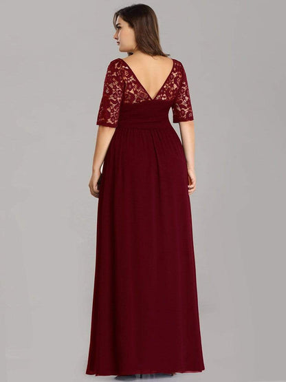 Maxi Long Lace Illusion Plus Size Mother Of the Bride Dresses #color_Burgundy 