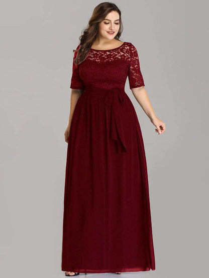 Maxi Long Lace Illusion Plus Size Mother Of the Bride Dresses #color_Burgundy 