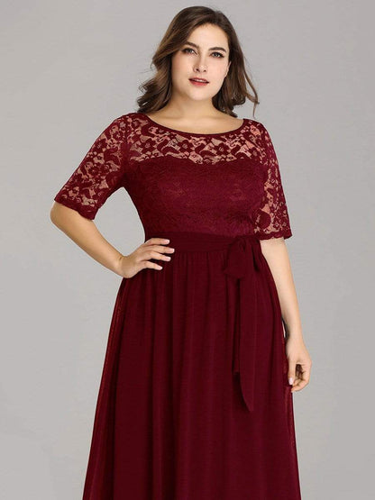 Maxi Long Lace Illusion Plus Size Mother Of the Bride Dresses #color_Burgundy 