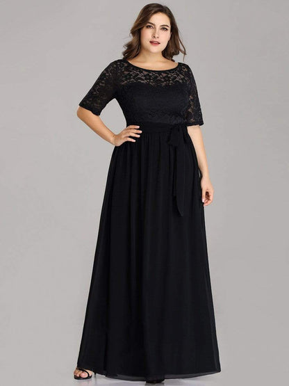 Maxi Long Lace Illusion Plus Size Mother Of the Bride Dresses #color_Black 