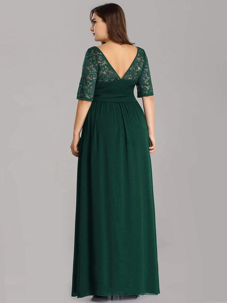 Maxi Long Lace Illusion Plus Size Mother Of the Bride Dresses #color_Dark Green 