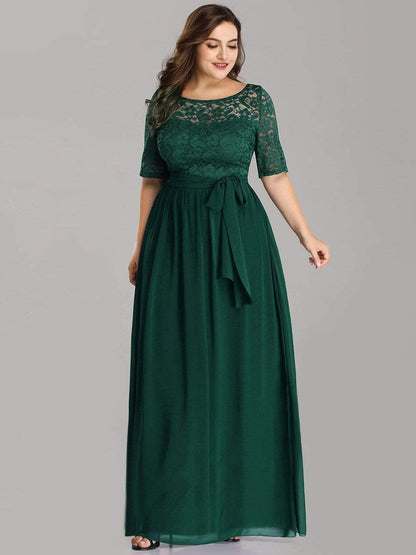 Maxi Long Lace Illusion Plus Size Mother Of the Bride Dresses #color_Dark Green 