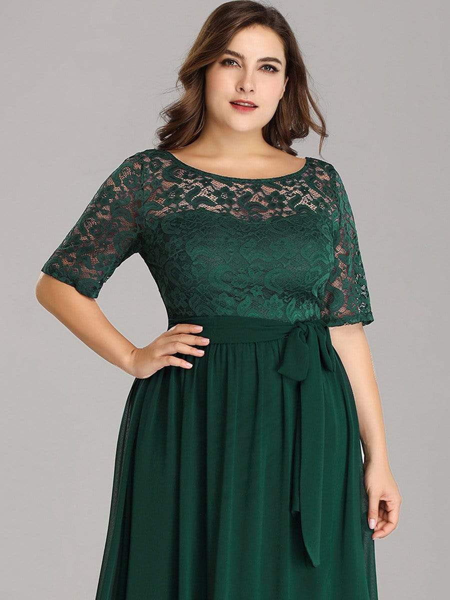 Maxi Long Lace Illusion Plus Size Mother Of the Bride Dresses #color_Dark Green 