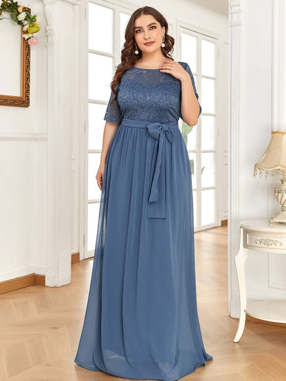 Maxi Long Lace Illusion Plus Size Mother Of the Bride Dresses #color_Dusty Navy 