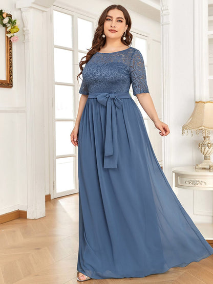 Maxi Long Lace Illusion Plus Size Mother Of the Bride Dresses #color_Dusty Navy 