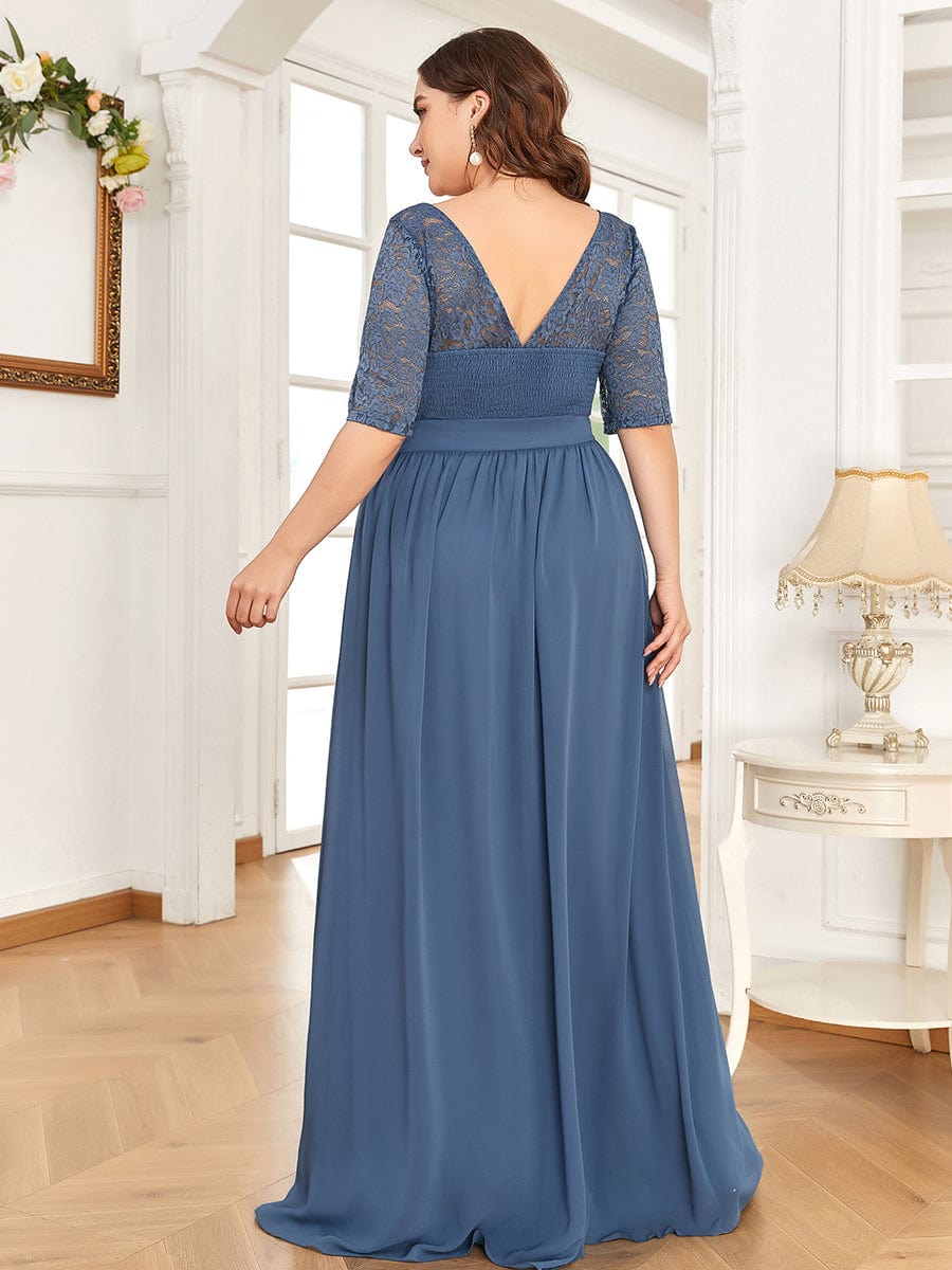 Maxi Long Lace Illusion Plus Size Mother Of the Bride Dresses #color_Dusty Navy 