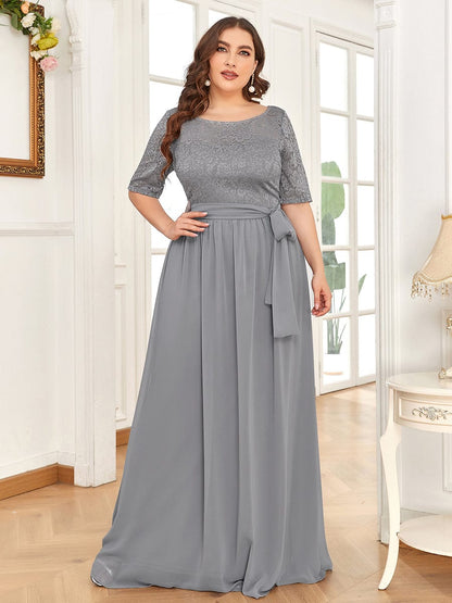 Maxi Long Lace Illusion Plus Size Mother Of the Bride Dresses #color_Grey 