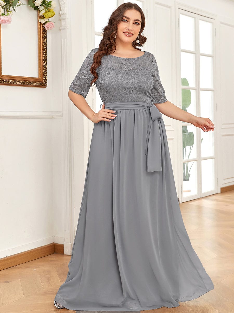 Maxi Long Lace Illusion Plus Size Mother Of the Bride Dresses #color_Grey 