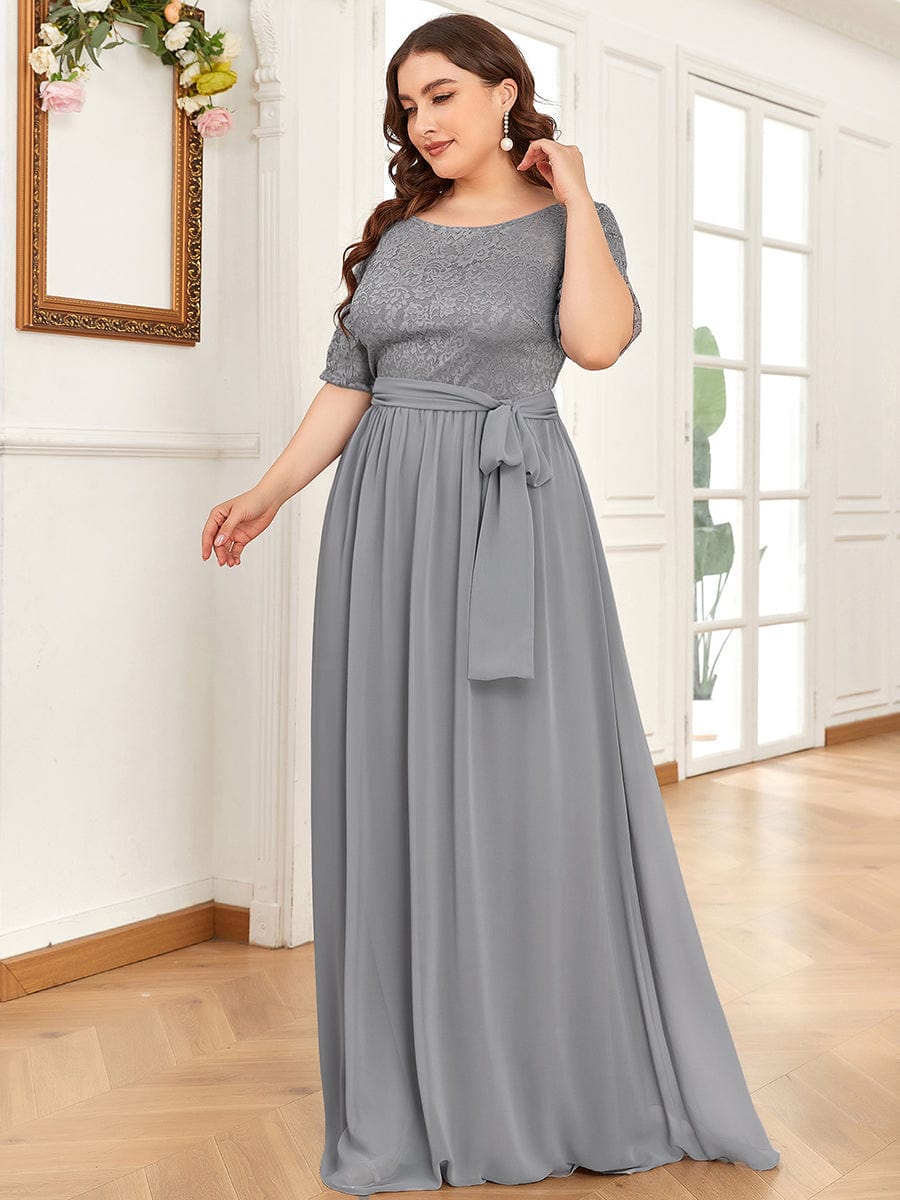 Maxi Long Lace Illusion Plus Size Mother Of the Bride Dresses #color_Grey 