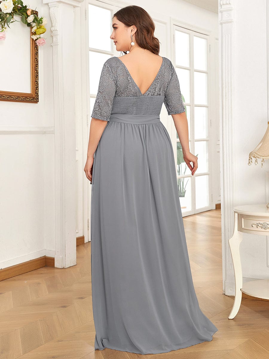 Maxi Long Lace Illusion Plus Size Mother Of the Bride Dresses #color_Grey 