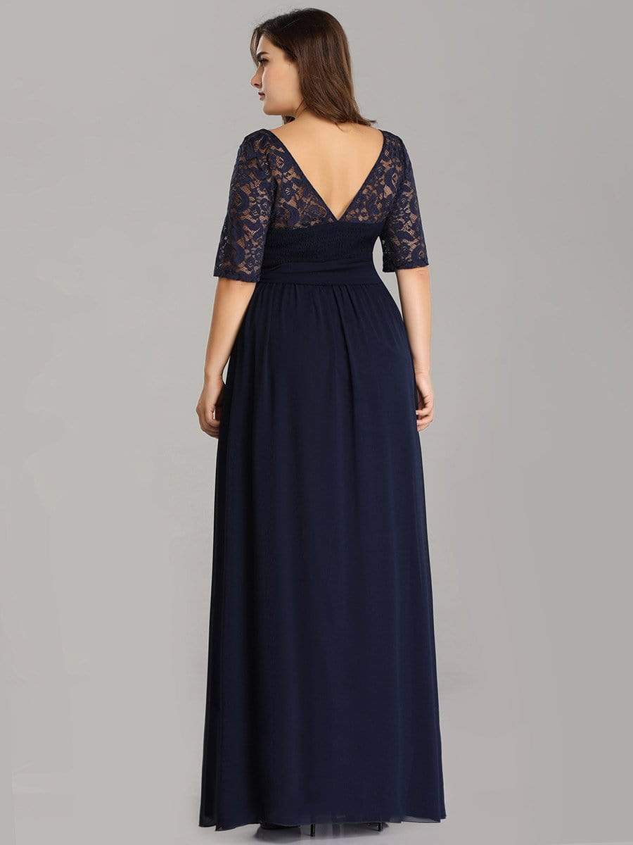 Maxi Long Lace Illusion Plus Size Mother Of the Bride Dresses #color_Navy Blue 